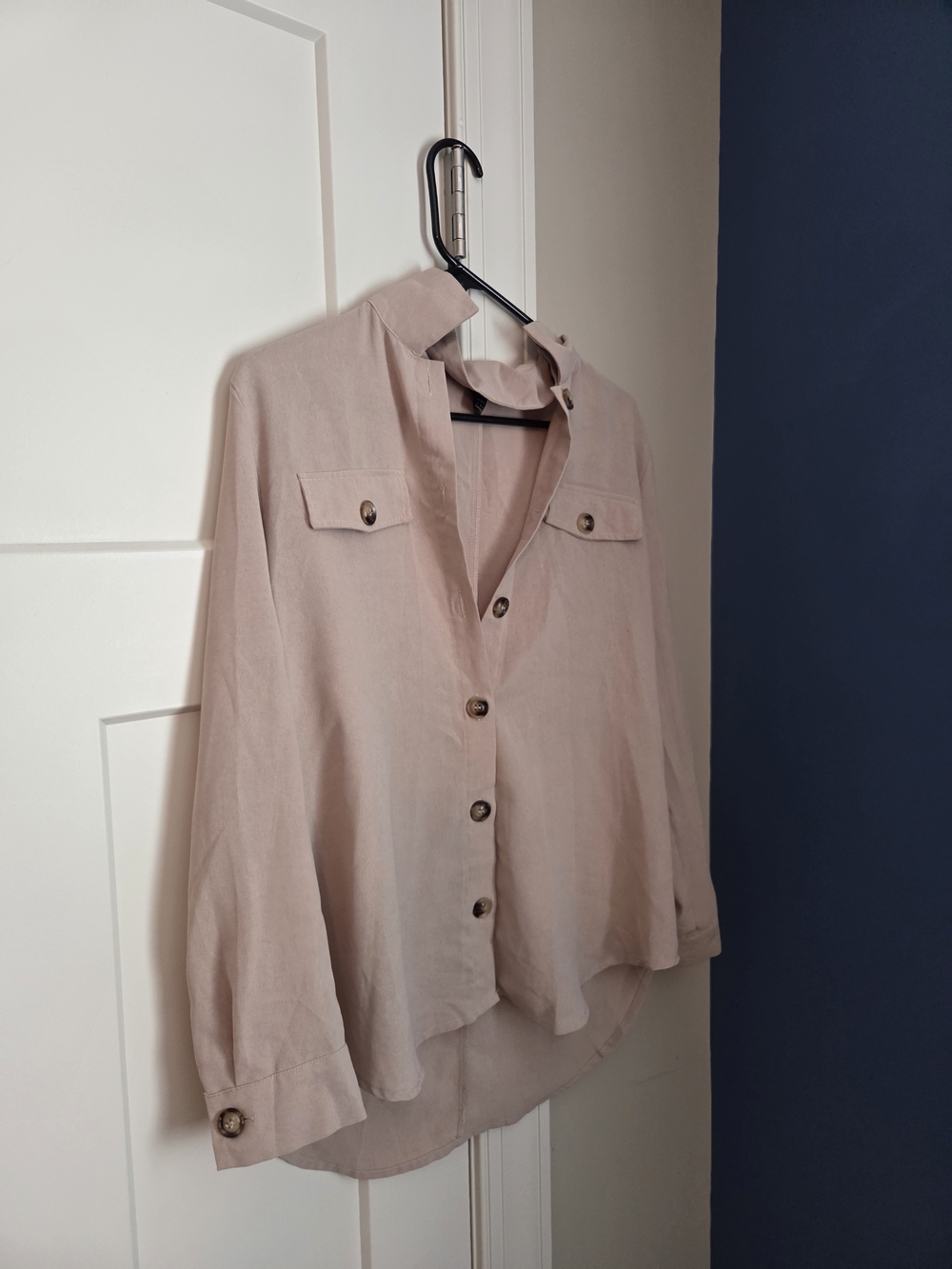 Women's Light Beige Button-Down Shirt with Belt for fit